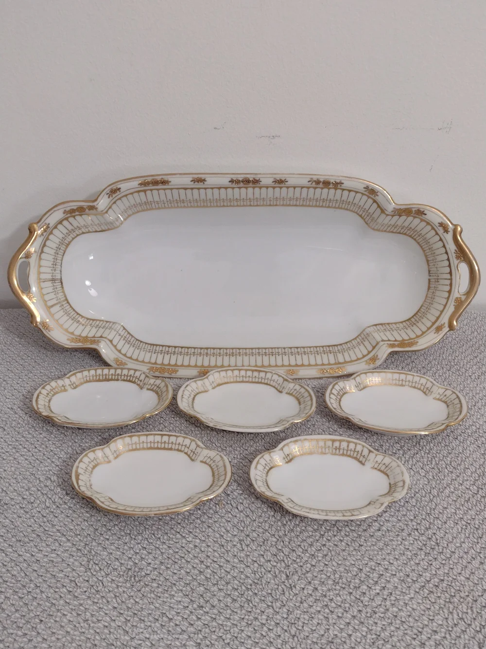 Antique Nippon Gold Porcelain Serving Platter with Matching Dishes